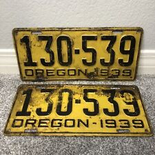 Unrestored License Plate MATCHING PAIR 1939 Oregon State Yellow Black Sign VTG picture