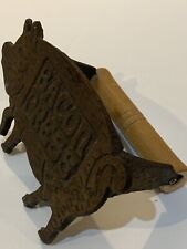 Vintage Cast Iron Bacon Press~Pug Shape Wood Handle~Grill~Rustic Country~Gift picture