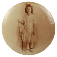 Antique Columbia Medallion Studios Celluloid Metal Photograph Girl In Dress 6
