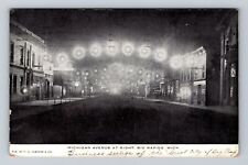 Big Rapids MI-Michigan, Michigan Avenue At Night, Vintage c1911 Postcard picture