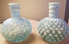 Lot of 2 Vintage Wrisley's Fenton Glass Perfume Bottles/ Blue & Green 5 3/4