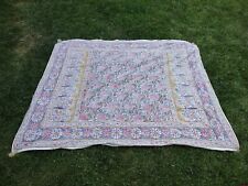 Vintage Block Print Hand Dyed Linen Tablecloth Tapestry Indian Batik 84x71* picture
