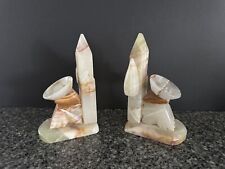 Vintage Hand Carved Alabaster Marble Onyx Mexican Amigo Siesta Cactus Bookends picture
