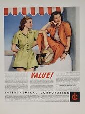 1942 Interchemical Corporation Fortune WW2 Print Ad Q2 Women Skirts Beach Hat picture