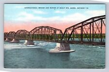 Sault Ste. Marie Ontario Canada, International Bridge, Rapids, Vintage Postcard picture