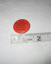 Vintage 70s feminist Women's Rights equality quality men orange pinback button picture