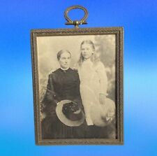 Antique Victorian Framed Photo Mother & Daughter Fancy Hats picture