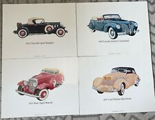 Lot 4 1930s Classic Car Print Picture Signed CLYDE WEST Chevrolet Lincoln 12 X 9 picture