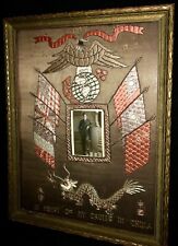 Original WW2 USMC Portrait Hand Embroidered Silk Banner Flag Victory Over Japan picture