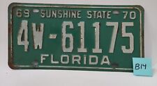1969-70 Florida Sunshine State License Plate 4W-61175 Green Metal Vintage (B14) picture