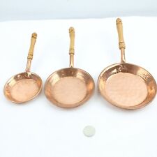 Copper Mini Pans with Wood Handles Lot of 3 Gift Decorations Made Mexico Real picture