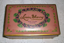 Vintage Louis Sherry Pink Candy Hinged Tin Box New York Paris Violets Leaves picture