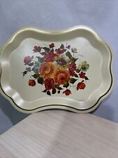 Vintage Metal Ivory Floral Tray 9.5x7 picture