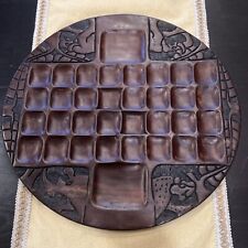 Vintage Flip Table Top Mancala Game Hand Carved Wood African Animals Round 18.5” picture