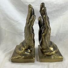 Vintage Praying Hands Bookends Gold Metal Set Of 2 Book Shelf Figurines picture