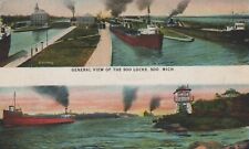 Soo Locks and Lookout Station St. Mary's River MI White Border Vintage Post Card picture