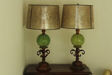 A Pair Mid Century Underwriter Laboratory Table Lamp withe Green Glass Globe picture