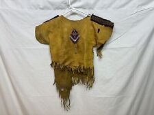 Distressed Vintage Native American Leather Hide Beaded Fringed Top Shirt RARE picture
