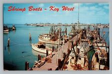 Key West Florida FL Shrimp Boats Harbor Dock Chrome Postcard 1960s picture