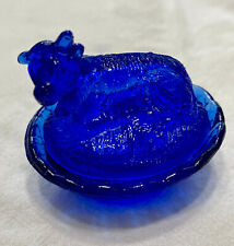 Vintage Blue Cobalt Glass Mini Cow Calf on a Nest Salt Cellar Home Decor 2.5