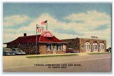 c1940's Famous Cobblestone Cafe & Motel Classic Car St. Ignace Michigan Postcard picture