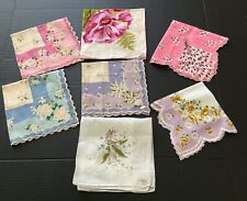 Colorful FLORAL Lot of “ 7 “ Vintage  & Unused All w/ Stickers  HANKERCHIEFS picture