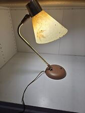 VTG MCM Weighted Brass Gooseneck Desk Lamp Fiberglass Leaf Shade Articulating picture