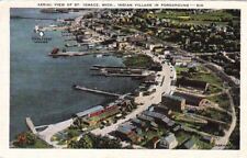 Postcard Aerial View St Ignace MI Indian Village in Foreground picture