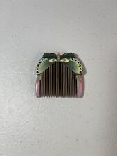Vintage Wooden Asian Chinese Hand Painted Butterfly Motif Hair Comb 2” X 2” picture