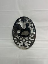 Vintage E. R. Zinc Silver Plated Oval Rooster/Chicken Trivet Made in Italy picture