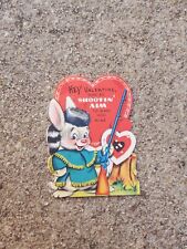 Vintage Valentine's Day Card  Coonskin Hat Shooting to Aim 1956 50's Decor  picture