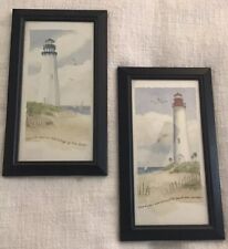 Set Of Two Coastal Lighthouse Framed Pictures 8x14 Good Condition  picture