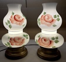 2- Vintage flower painted parlor lamps Milk Glass Shade french country cottage picture
