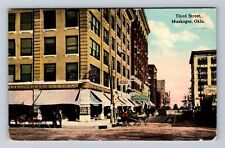 Muskogee OK-Oklahoma, Third Street, Advertisement, Vintage c1919 Postcard picture