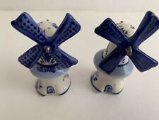 Vintage Blue & White Ceramic Solvang Windmill Salt and Pepper Shakers picture