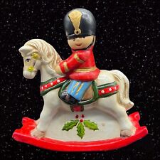 Vintage Enesco Piggy Bank 1983 Bank Riding Horse Holiday 7”T 6”W picture