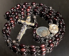 VTG STERLING SILVER & WOOD ROSARY EARLY CREED w/ ORIGINAL TAG - 21 gm 21