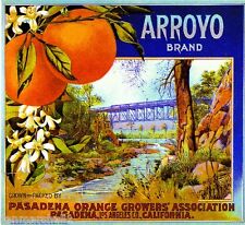 Pasadena California Arroyo Brand Bridge Orange Citrus Fruit Crate Label Print picture