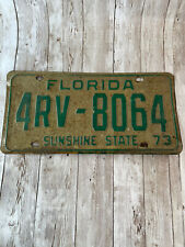 1973 Florida License Plate White & Green Sunshine State #4RV 8064 70s RV picture
