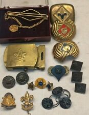 Vintage 19 Pc. BSA Boy Cub Scouts Of America Uniform Lot Pins Medals Buckle Clip picture