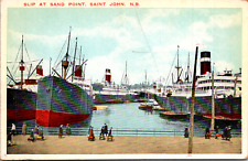 Travelers w/ Luggage, Steam Passenger Ships, Sand Point  Vintage 1920's Postcard picture