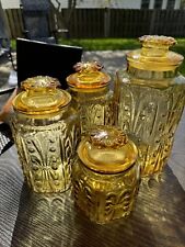 Vintage L. E. Smith Imperial Amber Glass Atterbury Scroll Canister Jar picture