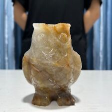 2.5LB 4.7''Natural Yellow Fire Golden Healer Quartz Hematoid Owl Statue Crystal picture