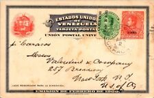 Rare vintage VENEZUELA post card w/ rare stamps & message to New York 1904 picture
