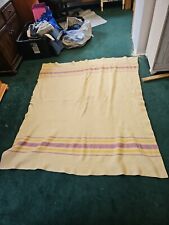 Vtg Kenwood All Virgin Wool Ramcrest Blanket Yellow Pink Stripes 60 x 70 One Hol picture