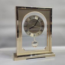 Vintage Linden Mantel Shelf Clock Pendulum Japan Quartz Gold Floating Dial 8 1/4 picture