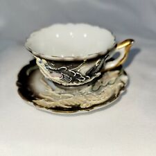 Vintage Raised Gold Gilted Demitasse Dragon Cup and Saucer Made in Japan picture