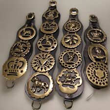 Set Of 15 Beautiful Vintage Horse Brass On Leather Masonic - Golden - Swan picture