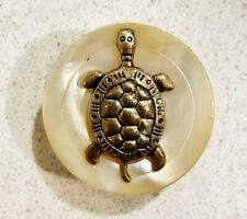 Vintage Large 1.25” Turtle Metal & Shell MOP Pearl Button Sewing Button MS7 picture
