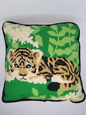 Vintage Tiger Needlepoint Pillow Decorative Handmade Throw Cushion 14